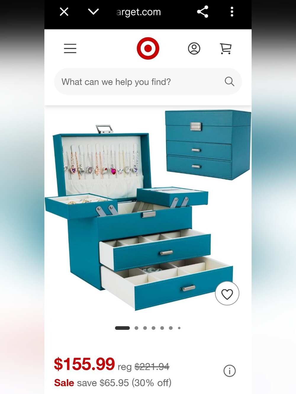 Light Blue Faux Leather Lockable Velvet-Lined Jewelry Box Organizer w/ Drawers - Picture 2 of 8